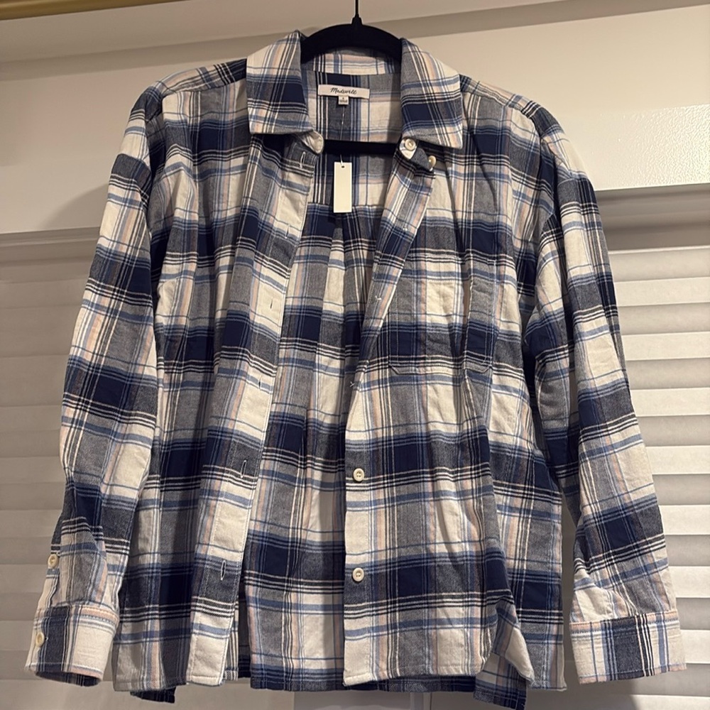Madewell nwt button down blue plaid shirt small